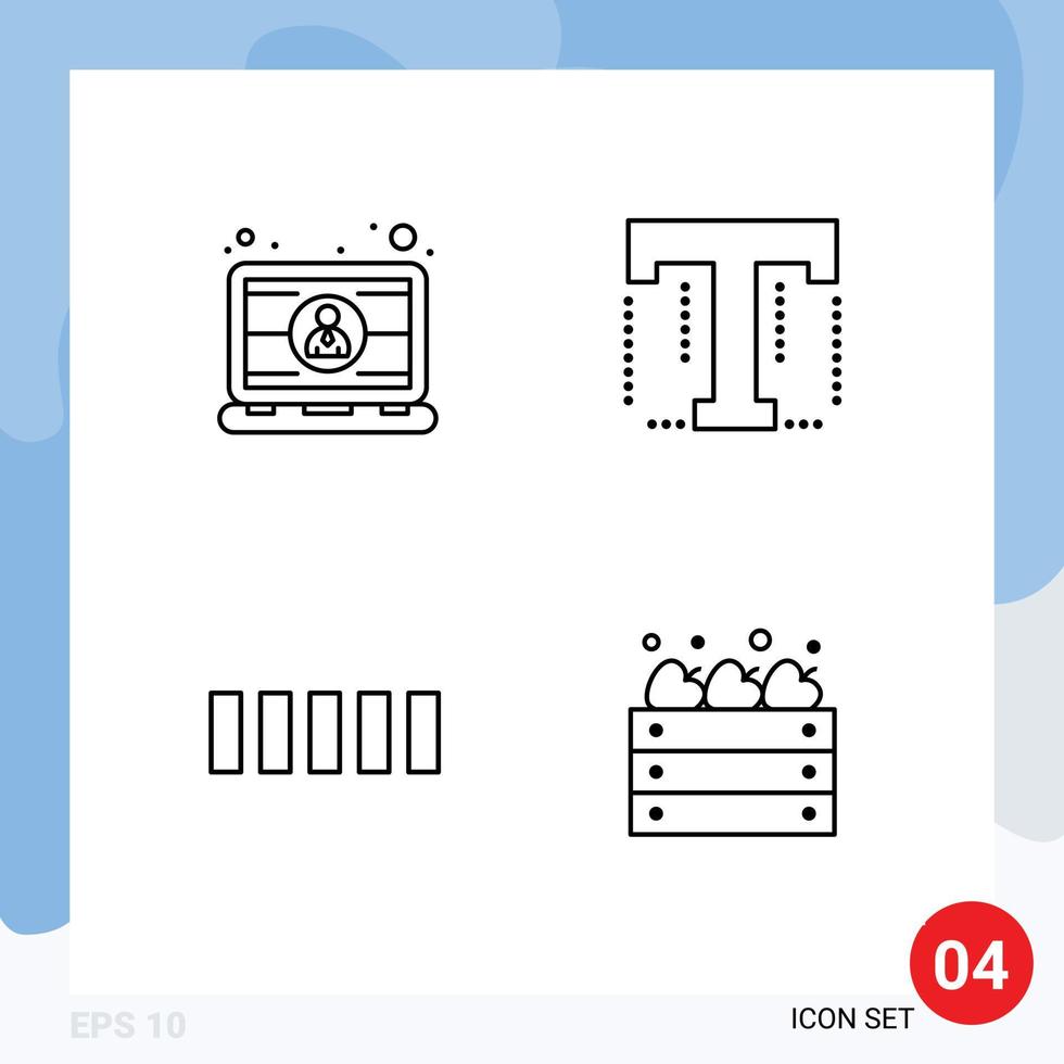 4-Benutzeroberflächen-Linienpaket mit modernen Zeichen und Symbolen der Computerverbindung, Laptop-Textsignal, bearbeitbare Vektordesign-Elemente vektor