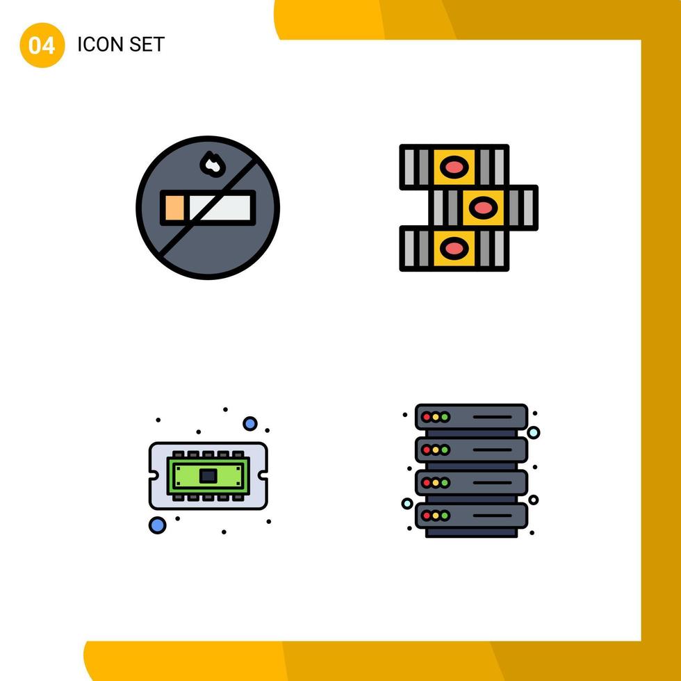 4 tematiska vektor fylld linje platt färger och redigerbar symboler av icke-rökare värd utbildning dator server redigerbar vektor design element