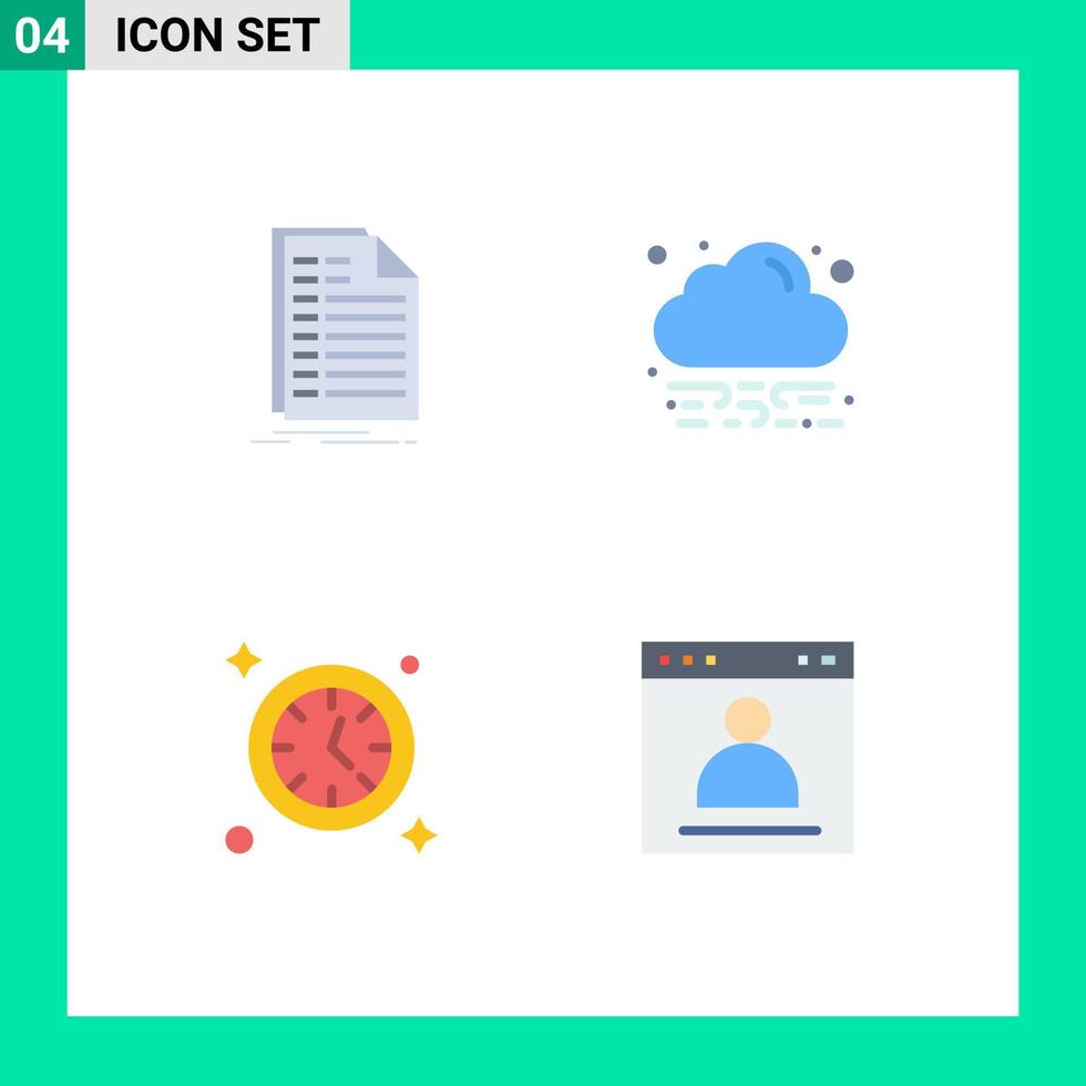 Benutzeroberflächenpaket mit 4 grundlegenden flachen Symbolen der Rechnungsuhr Rechnung grüner Browser editierbare Vektordesign-Elemente vektor