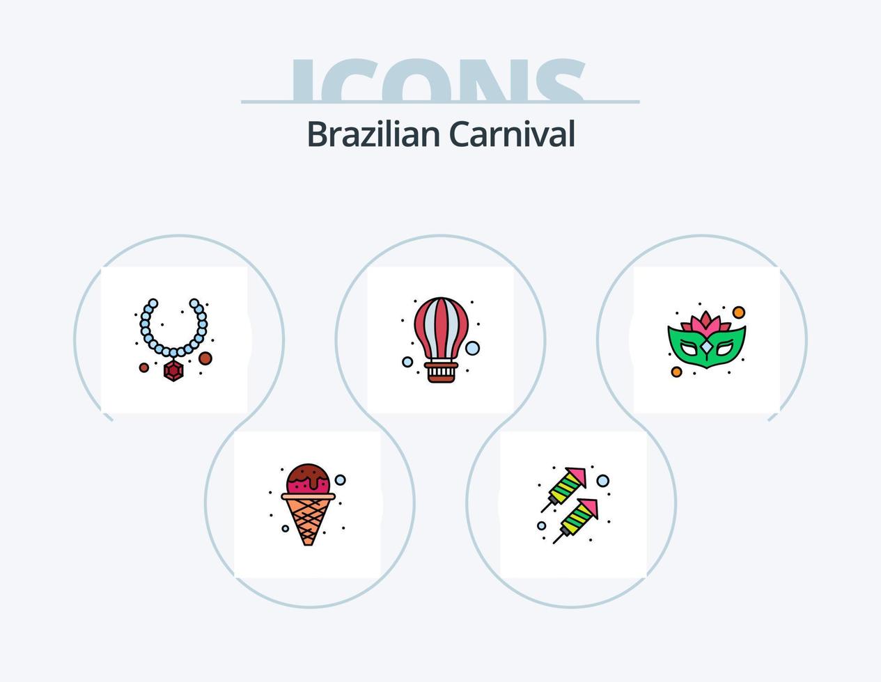 Brasilianische Karnevalslinie gefüllt Icon Pack 5 Icon Design. Fallschirm. Luft. Rose. Kostüm. Benutzerbild vektor