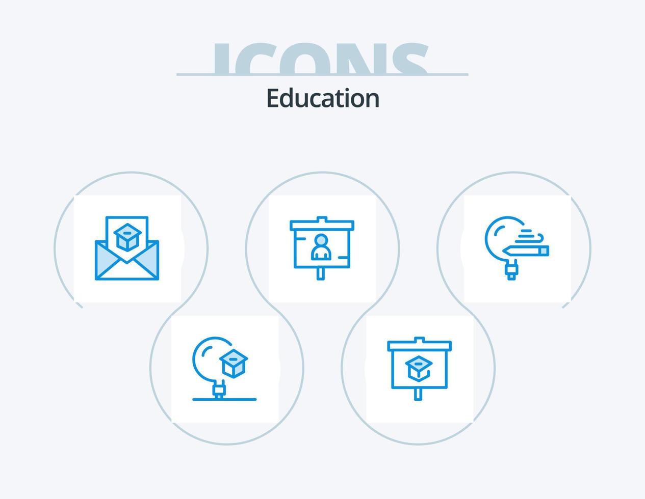 utbildning blå ikon packa 5 ikon design. marknadsföring. företag. skola. brev. e-post vektor