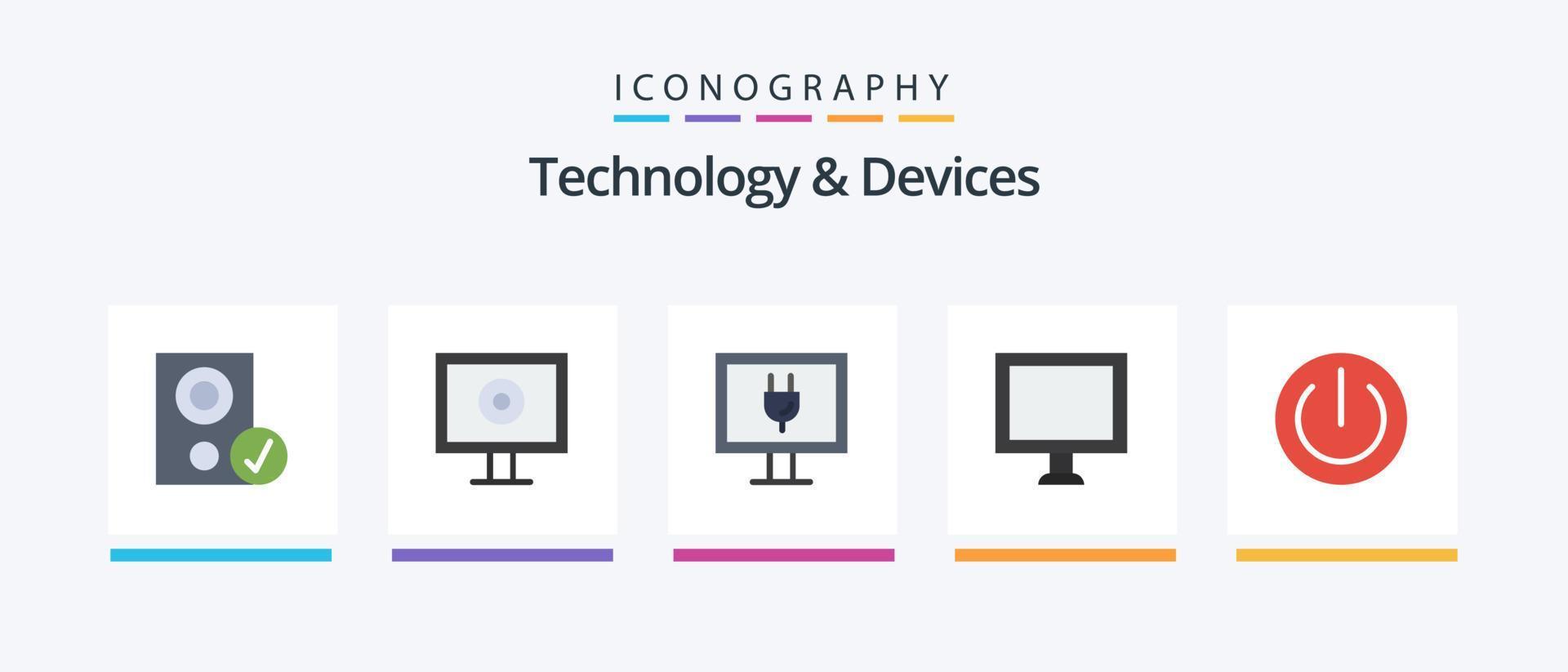 Geräte Flat 5 Icon Pack inklusive Gadgets. Geräte. Unterhaltung. Knopf. Anzeige. kreatives Symboldesign vektor