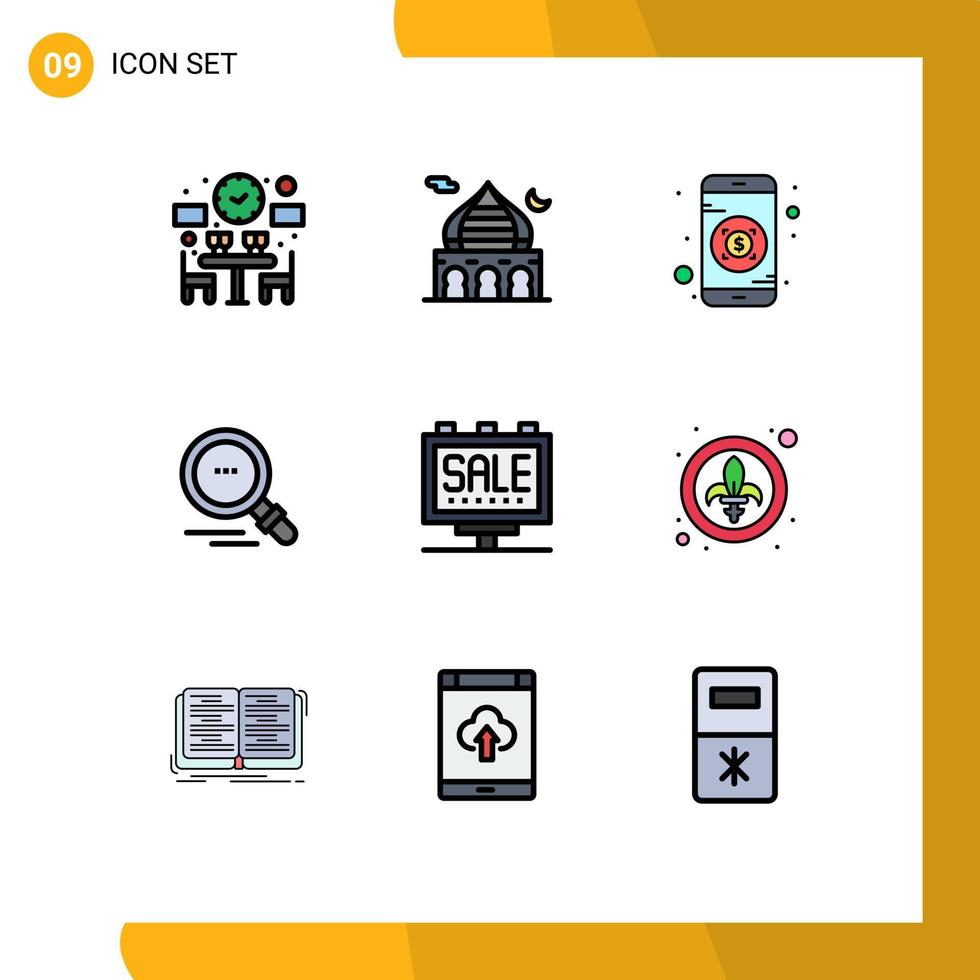 Stock Vector Icon Pack mit 9 Zeilenzeichen und Symbolen für Marketingwerbung beten Motivationssuche editierbare Vektordesign-Elemente