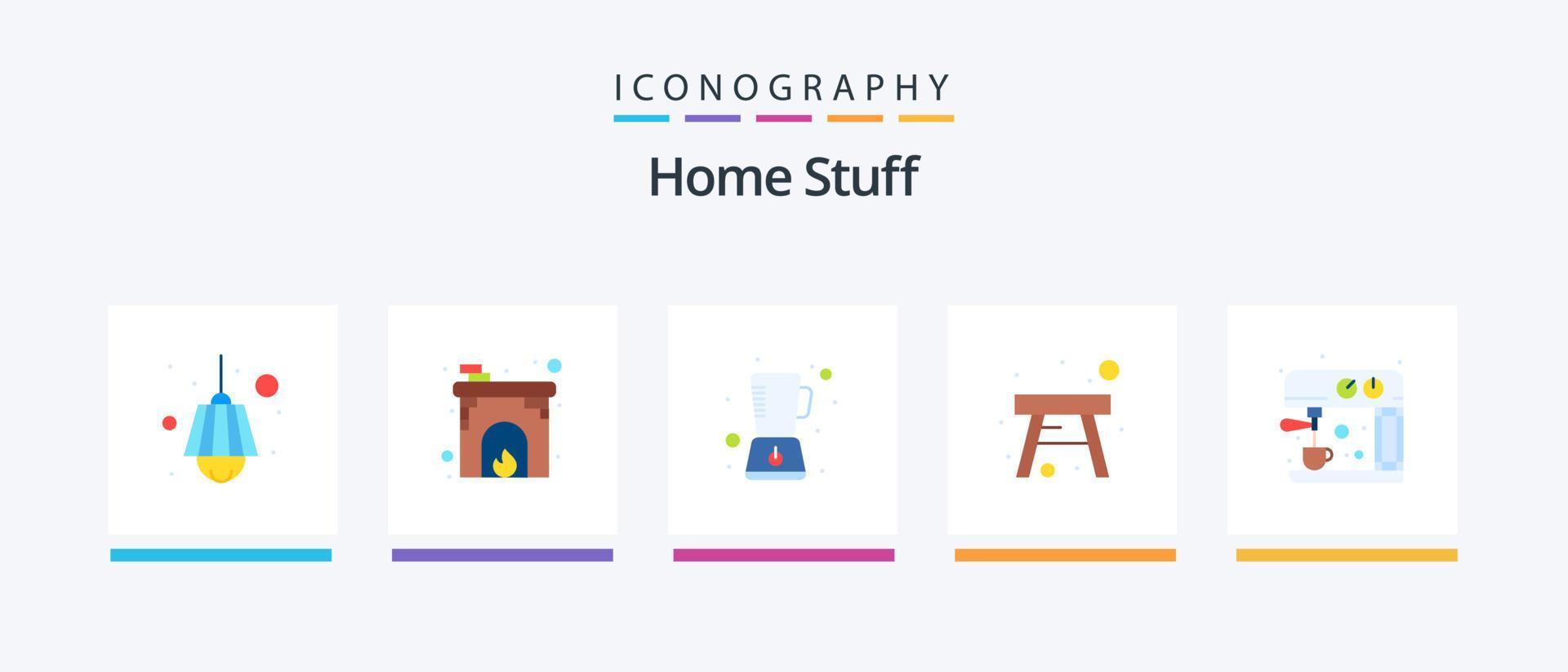 Home Stuff Flat 5 Icon Pack inklusive Küche. Schemel. Mixer. Haushalt. Stuhl. kreatives Symboldesign vektor