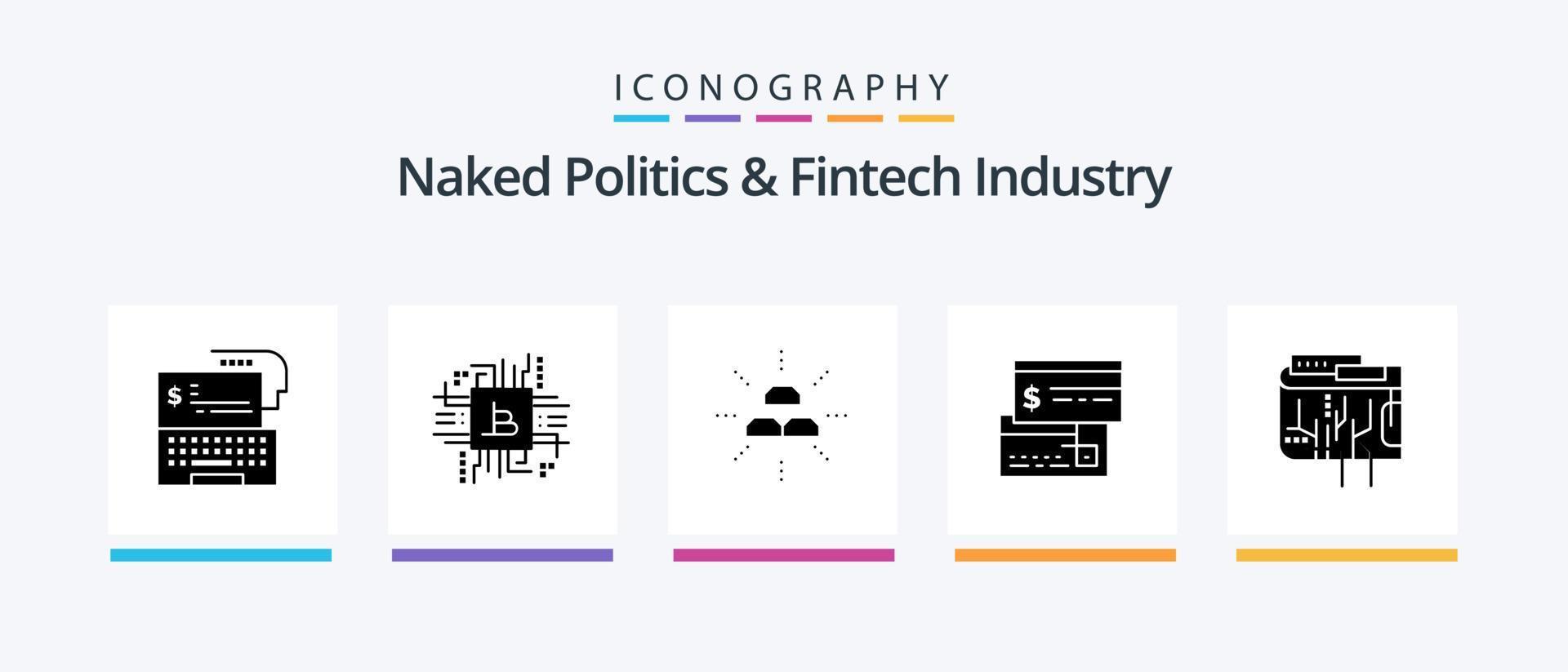 naken politik och fintech industri glyf 5 ikon packa Inklusive kreditera. direkt betalning. finansiera. intressera. guld. kreativ ikoner design vektor