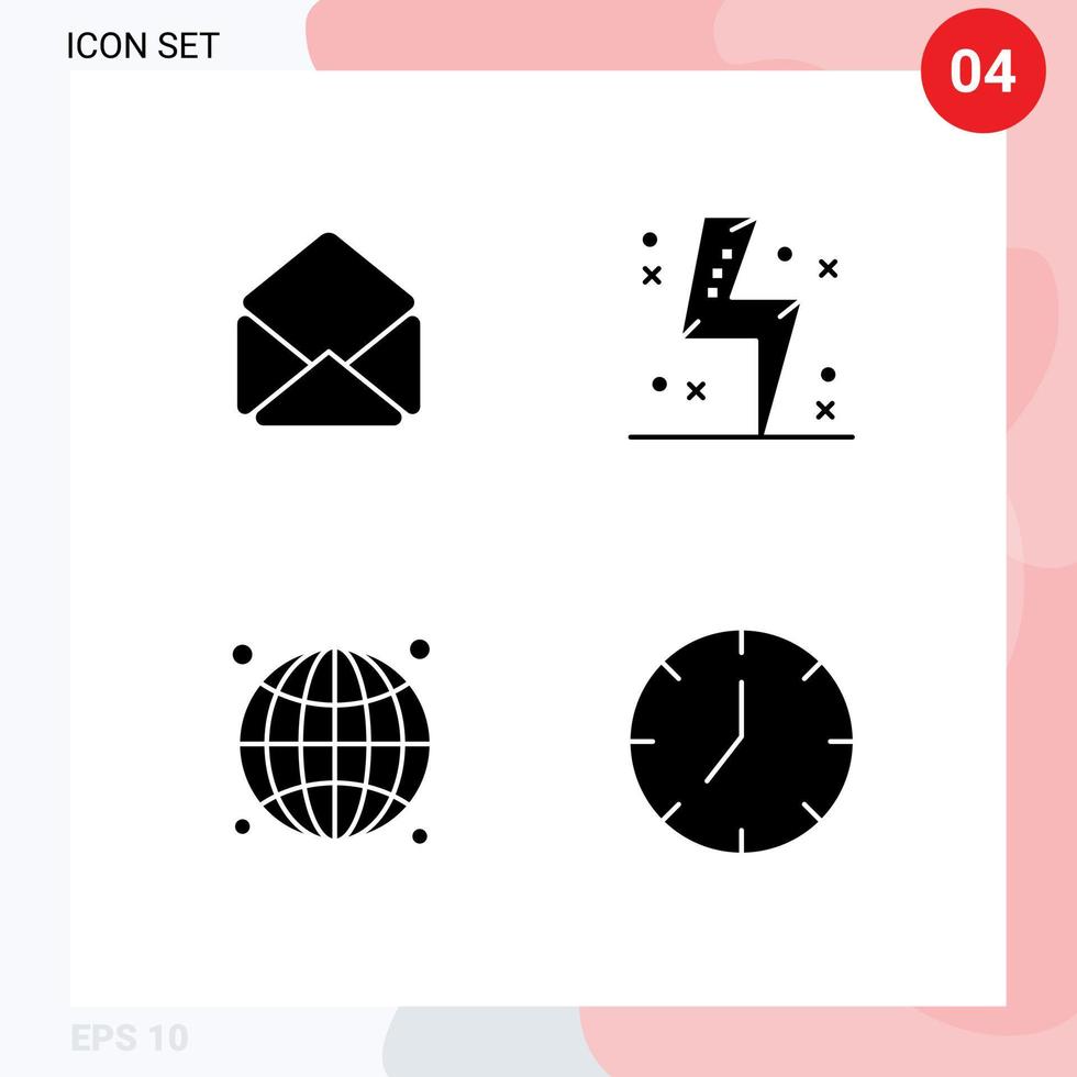 4 solides Glyphenpaket der Benutzeroberfläche mit modernen Zeichen und Symbolen von Mail-Internet-Batterie-Energie-Web-editierbaren Vektordesign-Elementen vektor