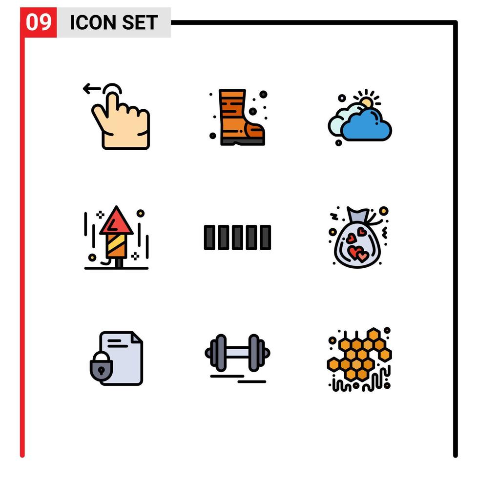 Aktienvektor-Icon-Pack mit 9 Zeilenzeichen und Symbolen für bearbeitbare Vektordesign-Elemente für Taschentelefontag-Verbindungsparty vektor