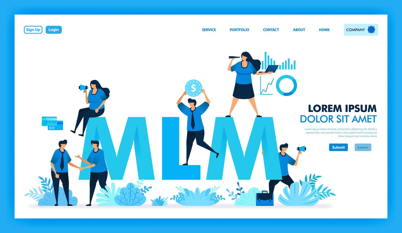 mlm affiliate program är att få många downline och få vinst. produktvärde i marknadsföringsnivå på flera nivåer söker nya kunder och återförsäljare för att förbättra företaget. platt illustration vektor design.