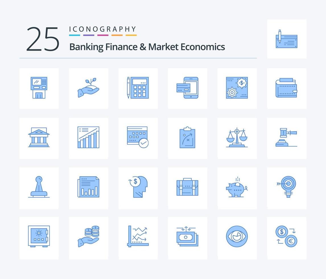 Banken, Finanzen und Marktwirtschaft 25 blaue Symbolpakete inklusive Berechnung. Buchhaltung. Wachstum. Zahlung. Darlehen vektor