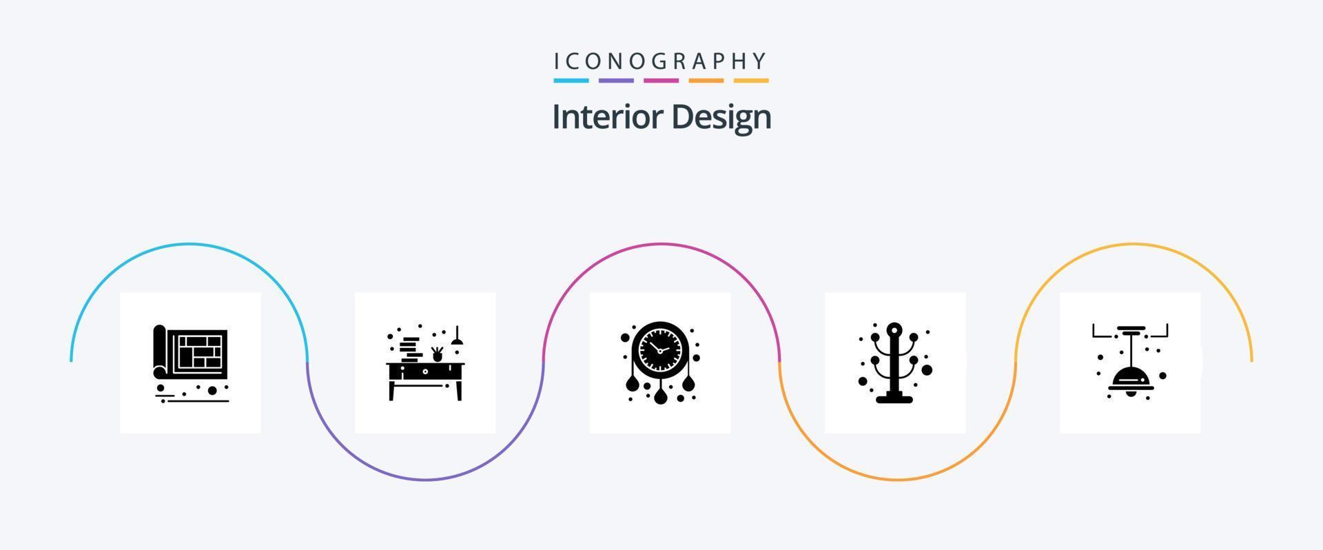 Innenarchitektur Glyph 5 Icon Pack inklusive Rack. Möbel. Büro. Kleider. Anschauen vektor