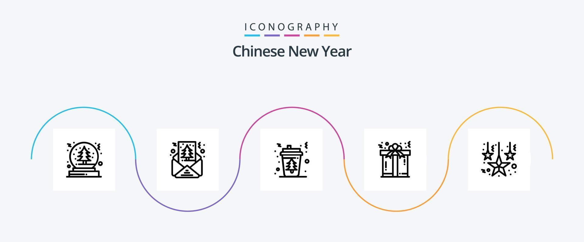 kinesisk ny år linje 5 ikon packa Inklusive jul. närvarande. kaffe. gåva. träd vektor