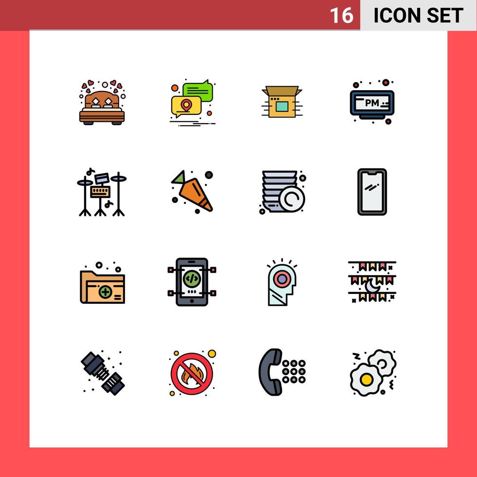 universelle Symbolsymbole Gruppe von 16 modernen, flachen, farbgefüllten Linien der Trommeluhr Produktfreigabe pm Freigabe editierbare kreative Vektordesign-Elemente vektor