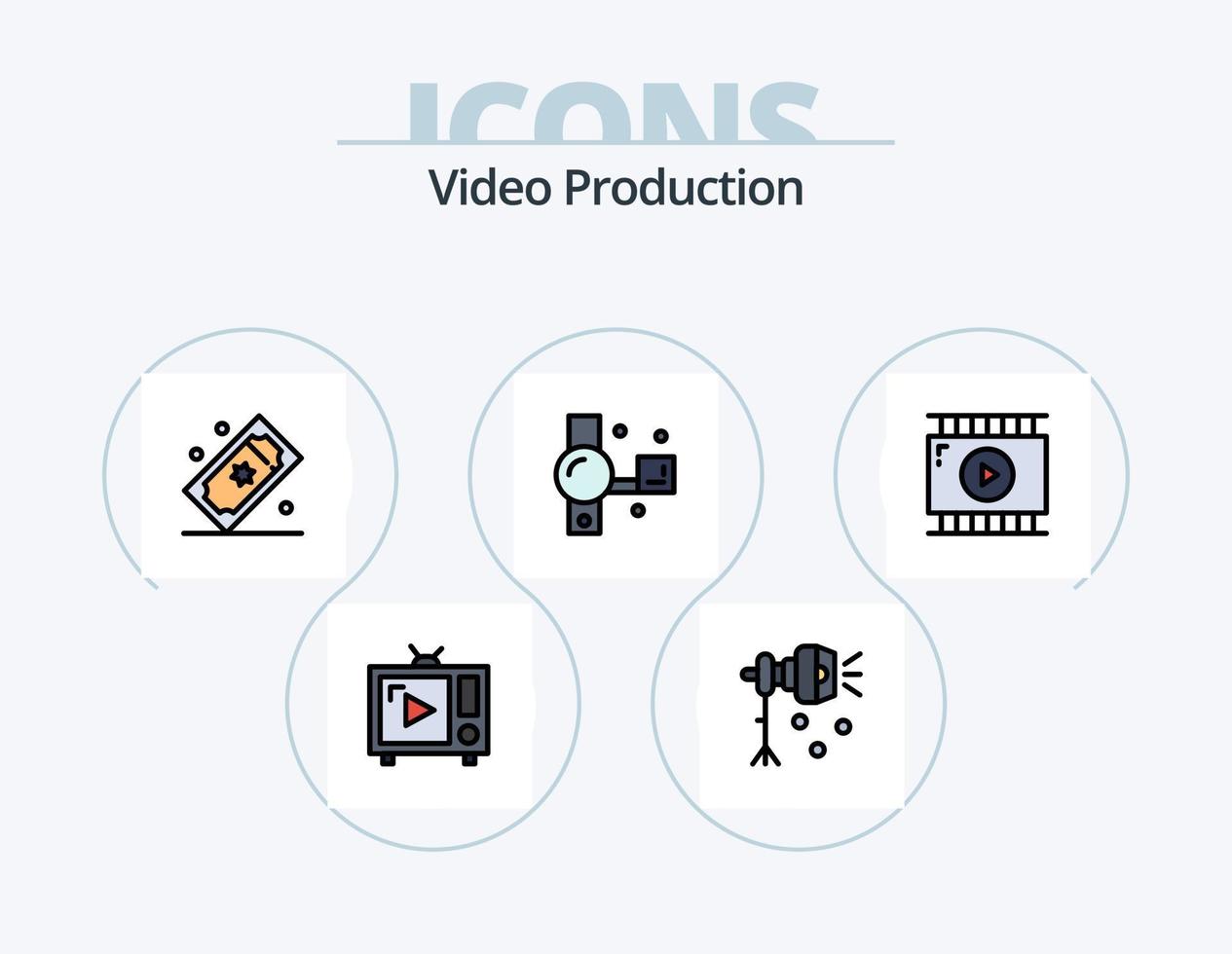 Video Produktionslinie gefüllt Icon Pack 5 Icon Design. offenes Volumen. Verstärker. Fernsehgerät. Gewinner. Stern vektor