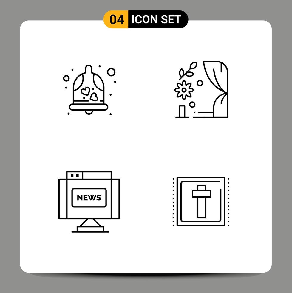 4 thematische Vektor-Fülllinien-Flachfarben und editierbare Symbole der Glockenschnittstelle Hochzeitsglocken-Hochzeitsnachrichten editierbare Vektordesign-Elemente vektor