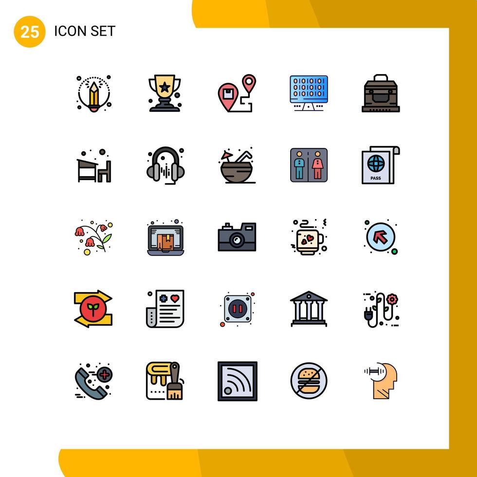 moderner Satz von 25 gefüllten flachen Farben Piktogramm von Brustbanditen-Standortserver Computer editierbare Vektordesign-Elemente vektor