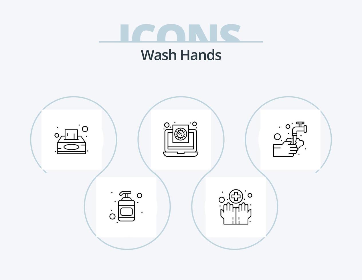 Hände waschen Linie Icon Pack 5 Icon Design. Flasche. fest. Scan. Reinigung. Wasser vektor
