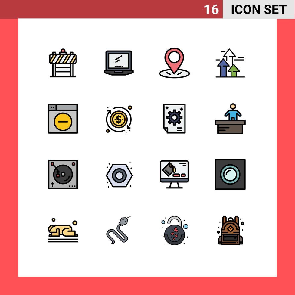 modern uppsättning av 16 platt Färg fylld rader pictograph av webb framåt- bärbar dator brytning pilar redigerbar kreativ vektor design element