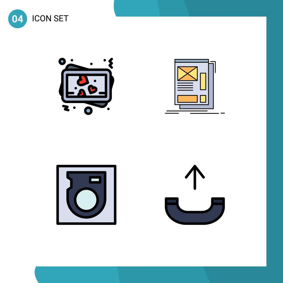 mobil gränssnitt fylld linje platt Färg uppsättning av 4 piktogram av kärlek kör tråd layout ring upp redigerbar vektor design element