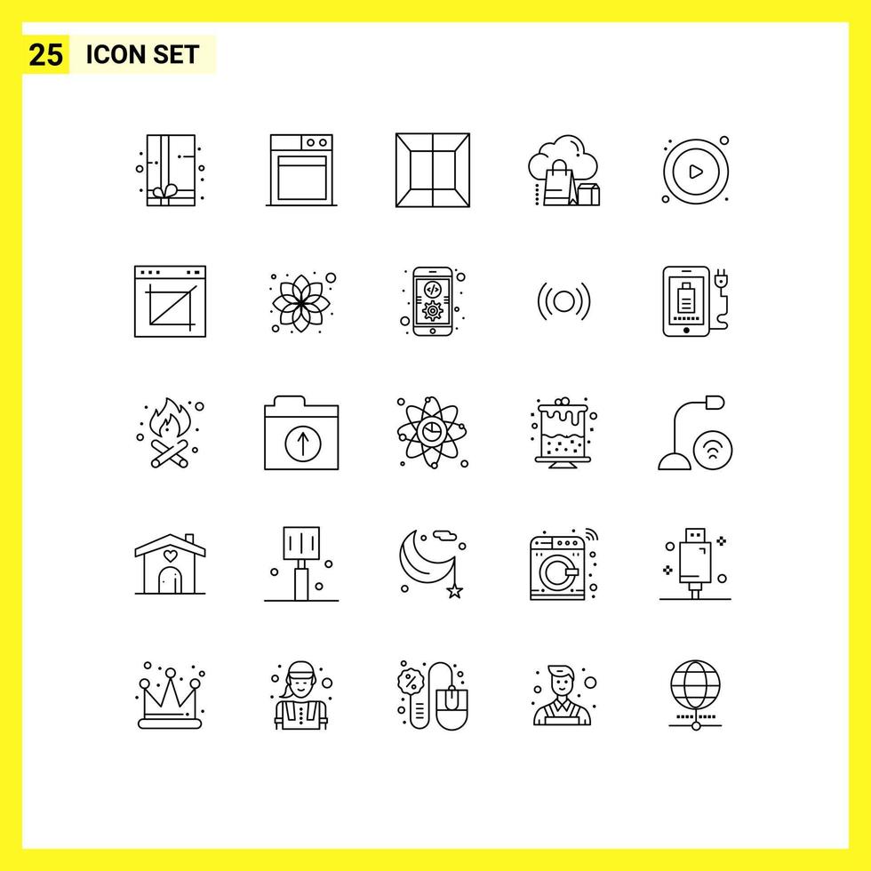 Piktogrammsatz aus 25 einfachen Linien von App Play Scan Control Bag editierbare Vektordesign-Elemente vektor