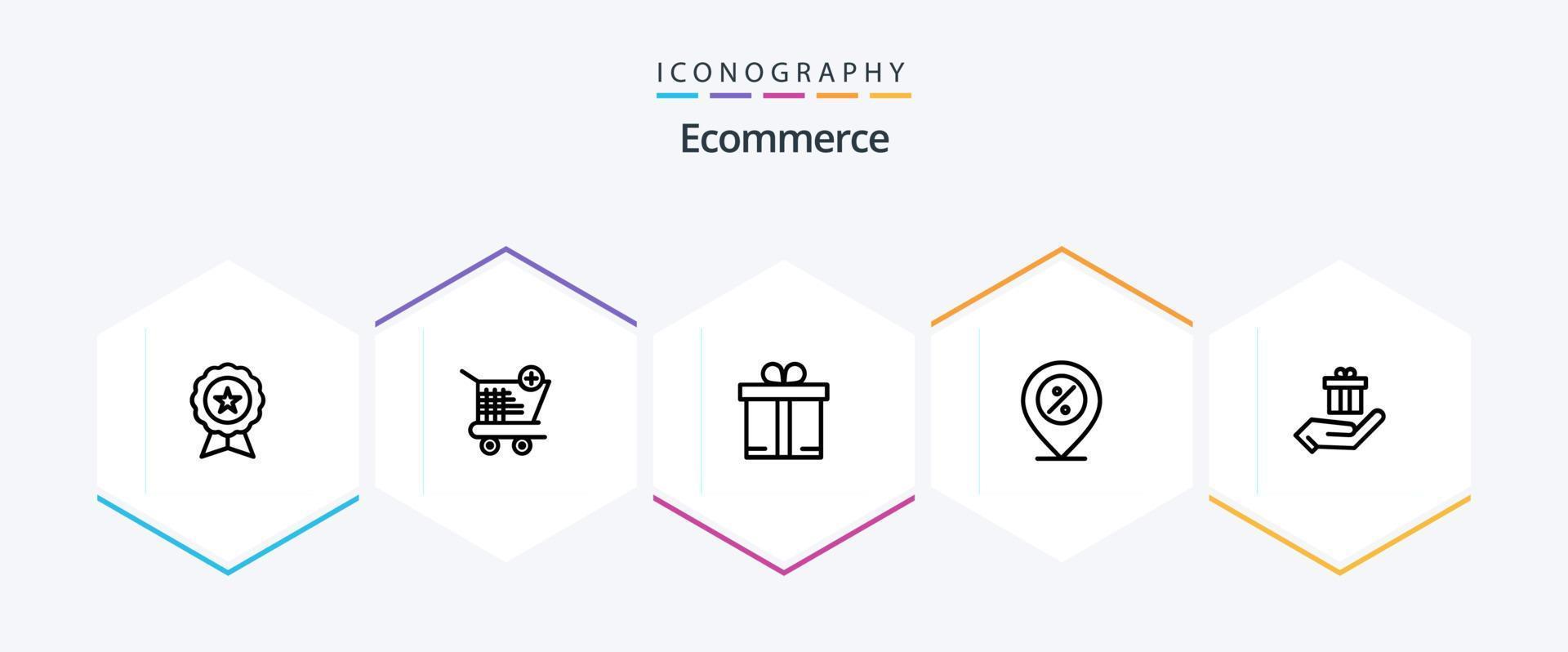 E-Commerce-Icon-Paket mit 25 Zeilen inklusive Geschenk. Prozentsatz. Einkaufen. Prozent. E-Commerce vektor