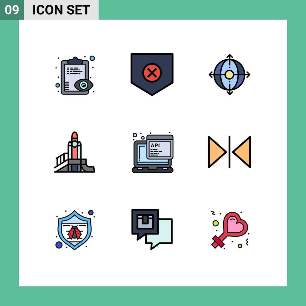 stock vektor ikon packa av 9 linje tecken och symboler för api lekplats företag kärn bomba redigerbar vektor design element