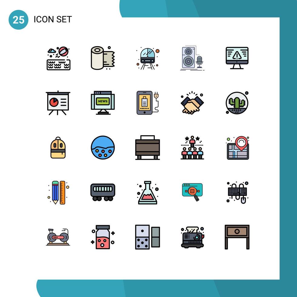 moderner Satz von 25 gefüllten flachen Farben Piktogramm von bearbeitbaren Vektordesign-Elementen des Sicherheits-Sound-Service-Aufzeichnungsmikrofons vektor