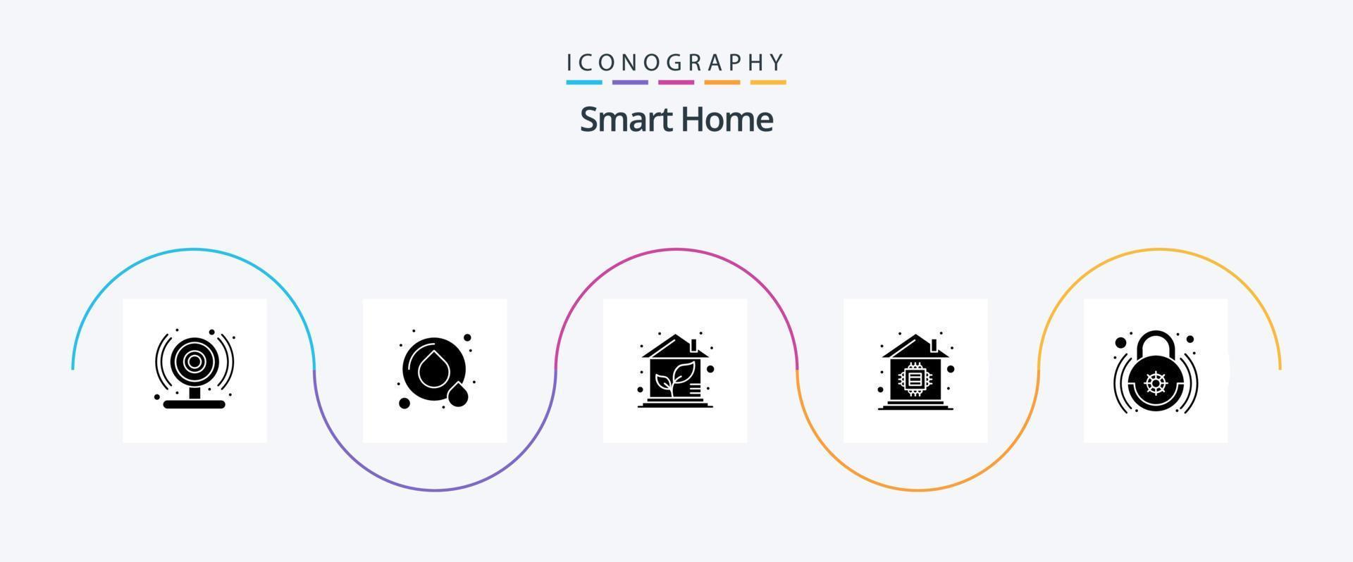 Smart Home Glyph 5 Icon Pack inklusive Schloss. Kontrolle. grün. Mikrochip. Heimautomatisierung vektor