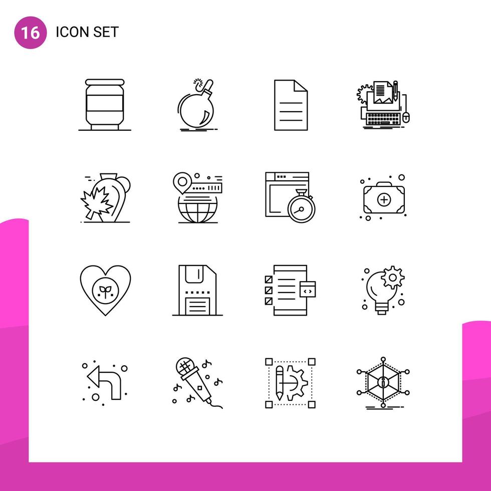 16 universell översikt tecken symboler av pott papper fil dator typ författare redigerbar vektor design element