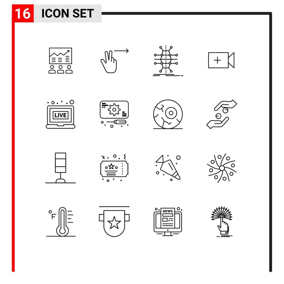 redigerbar vektor linje packa av 16 enkel konturer av ui video gest smart infrastruktur redigerbar vektor design element