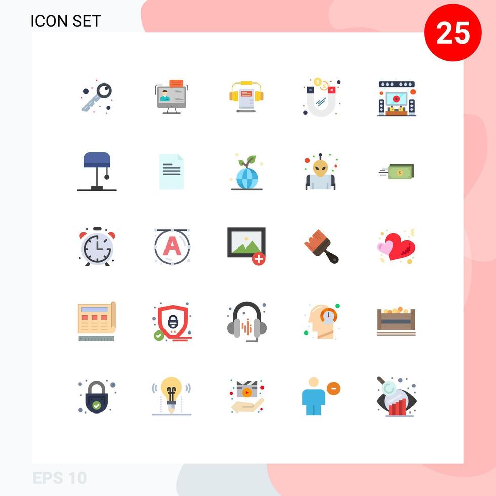 modern uppsättning av 25 platt färger och symboler sådan som högtalare pengar uppkopplad investering bok redigerbar vektor design element