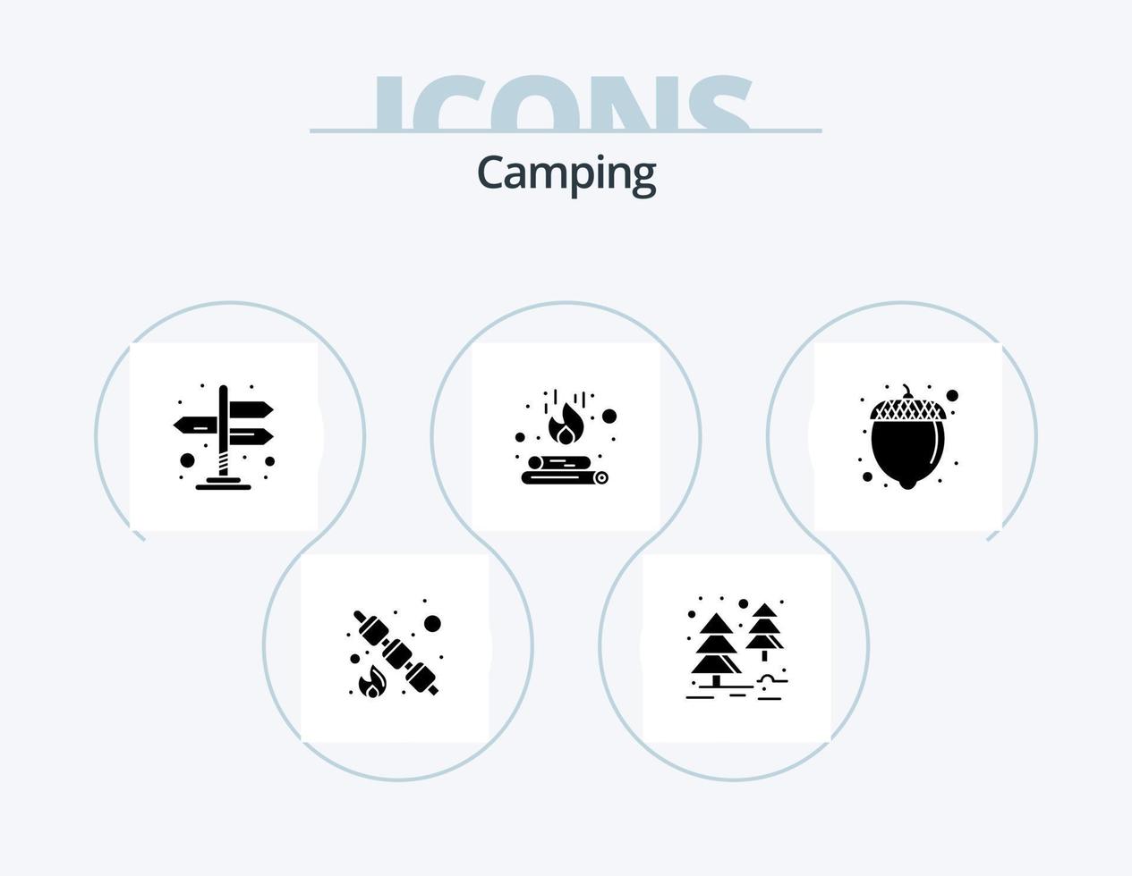 camping glyf ikon packa 5 ikon design. . hasselnöt. navigering. mat. brand vektor