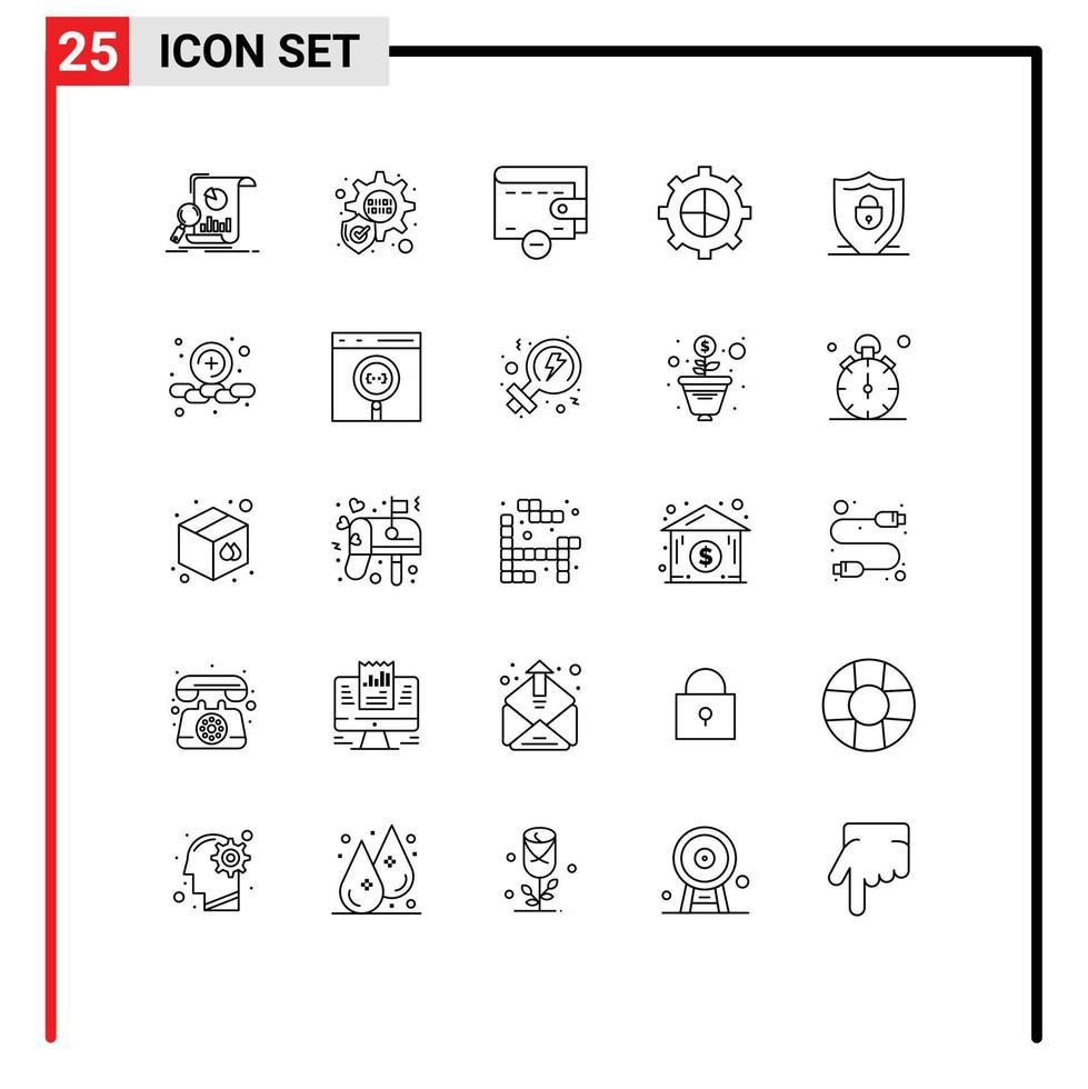 25 linje begrepp för webbplatser mobil och appar plus säkerhet plånbok låsa internet redigerbar vektor design element