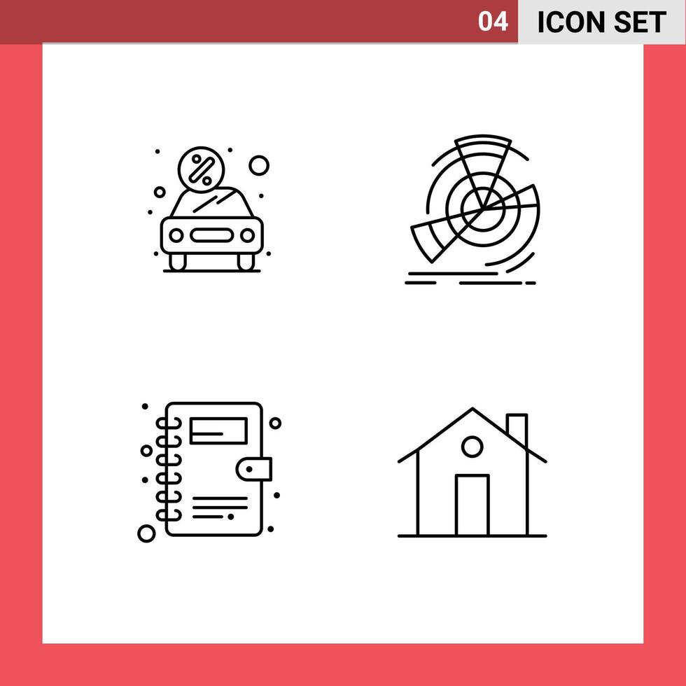 Packung mit 4 kreativen Filledline-Flachfarben von Autoreferenzen präsentieren Diagrammkontakte editierbare Vektordesign-Elemente vektor