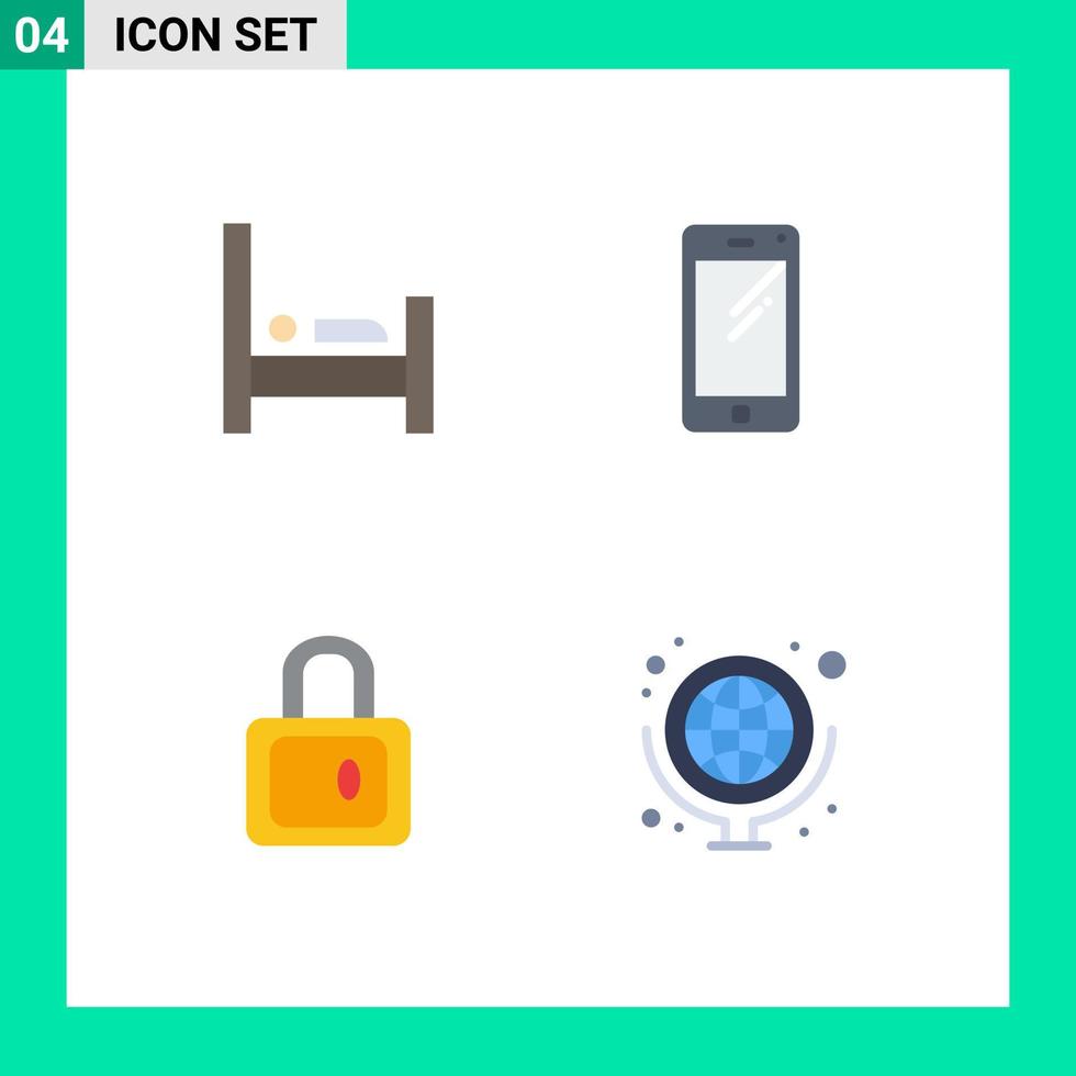 4 universell platt ikon tecken symboler av säng låsa sömn mobil studie redigerbar vektor design element