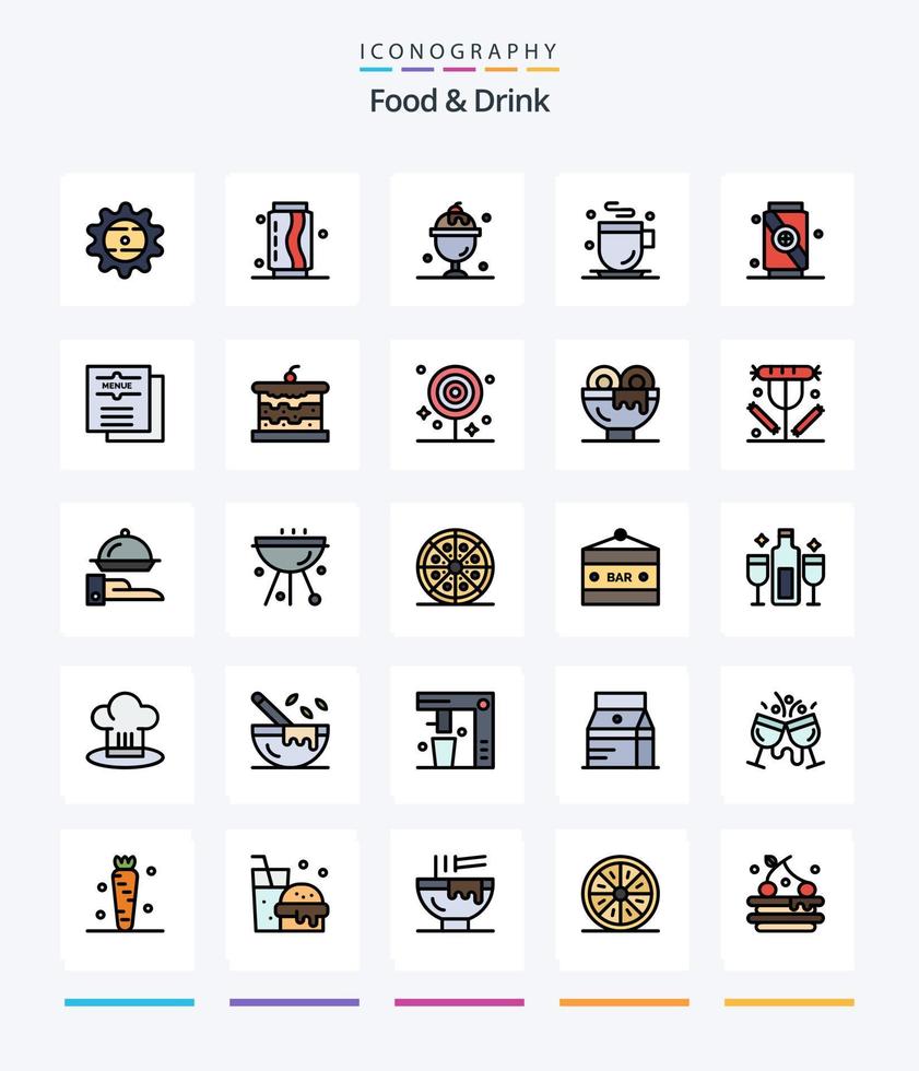 kreatives Essen und Trinken 25 Zeilen gefülltes Icon-Pack wie Essen. Getränk. Lebensmittel. . Sommer vektor
