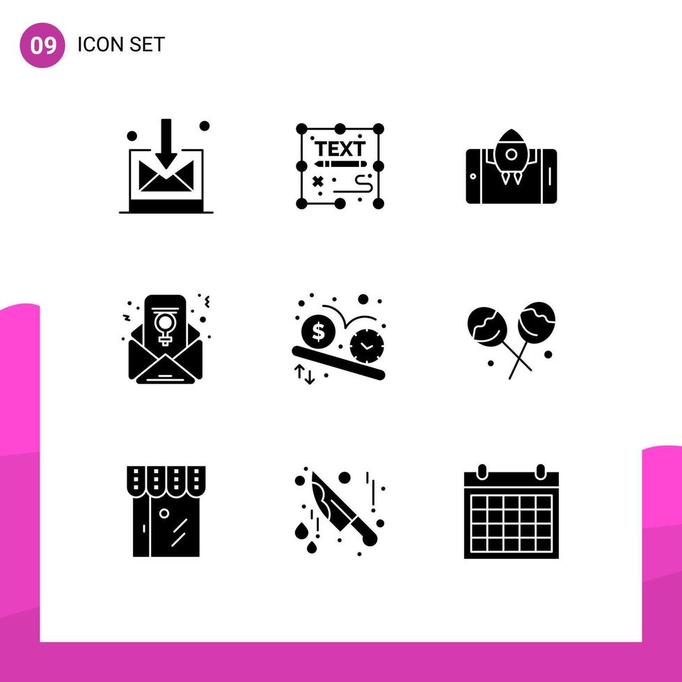 användare gränssnitt packa av 9 grundläggande fast glyfer av schema deadline app e-post feminism chatt redigerbar vektor design element
