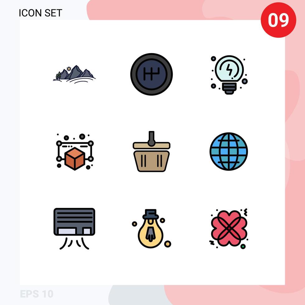 piktogram uppsättning av 9 enkel fylld linje platt färger av vår vagn lösningar korg objekt redigerbar vektor design element