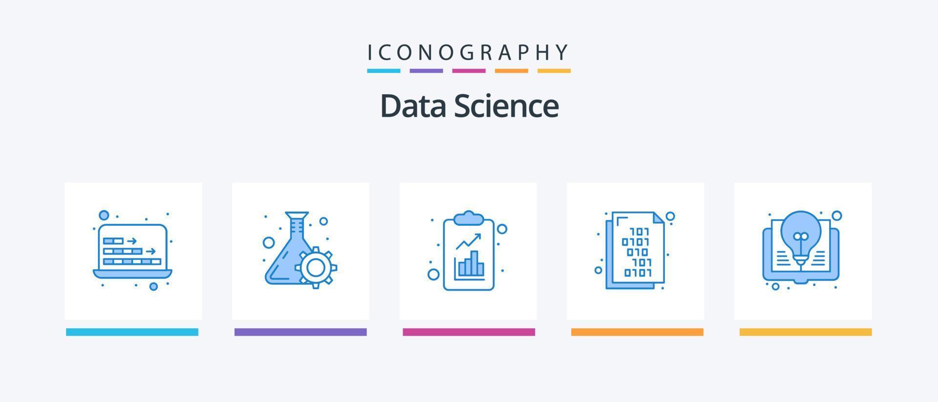 data vetenskap blå 5 ikon packa Inklusive aning. dokumentera. systemet. binär koda. vetenskap. kreativ ikoner design vektor