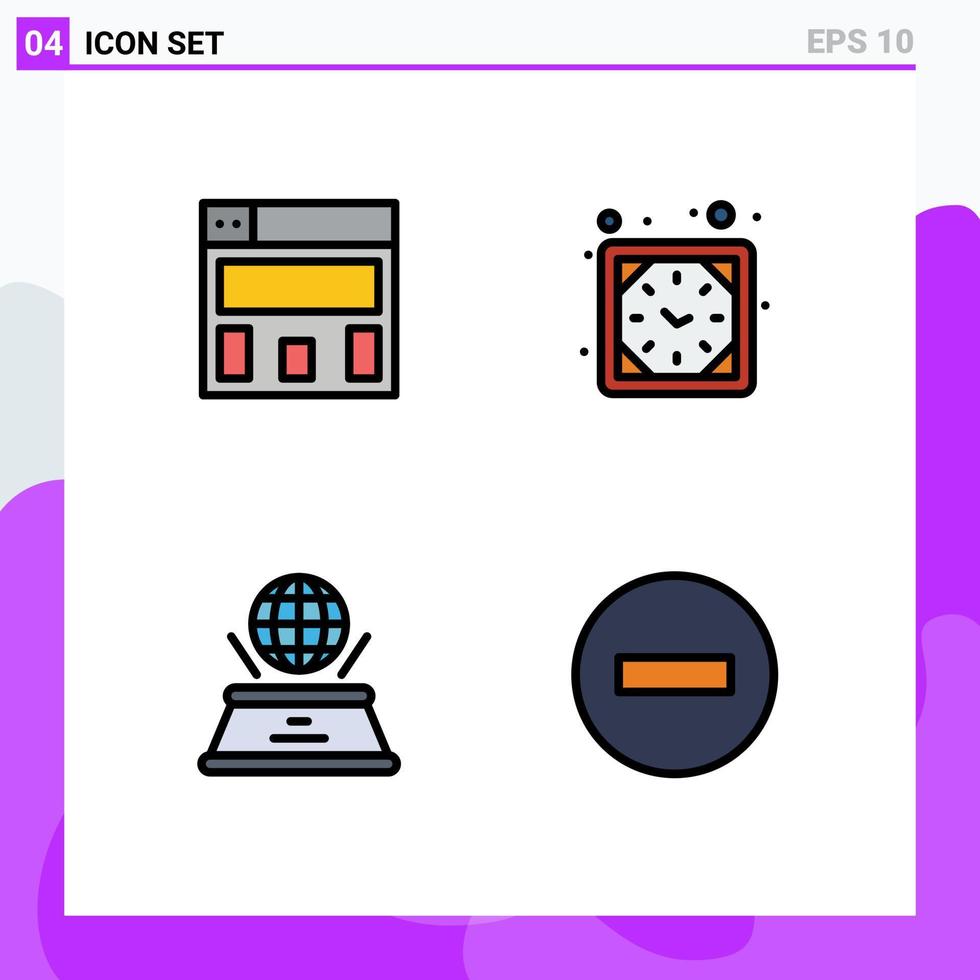 modern uppsättning av 4 fylld linje platt färger och symboler sådan som grafik design presentation timer värld minus- redigerbar vektor design element