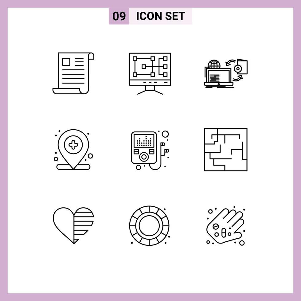 uppsättning av 9 modern ui ikoner symboler tecken för enhet Karta skiva plats publishing redigerbar vektor design element