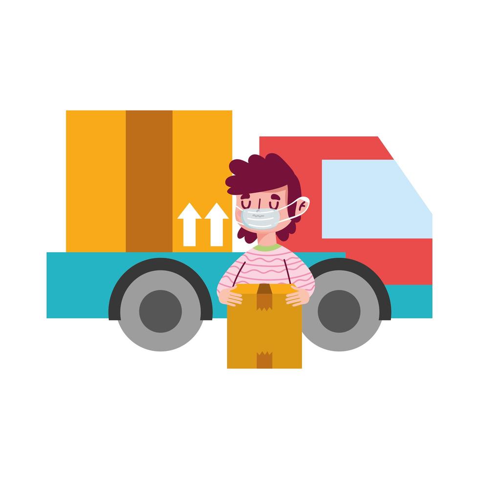 Kunden Lieferwagen mit Boxen E-Commerce Online-Shopping Covid 19 Coronavirus vektor