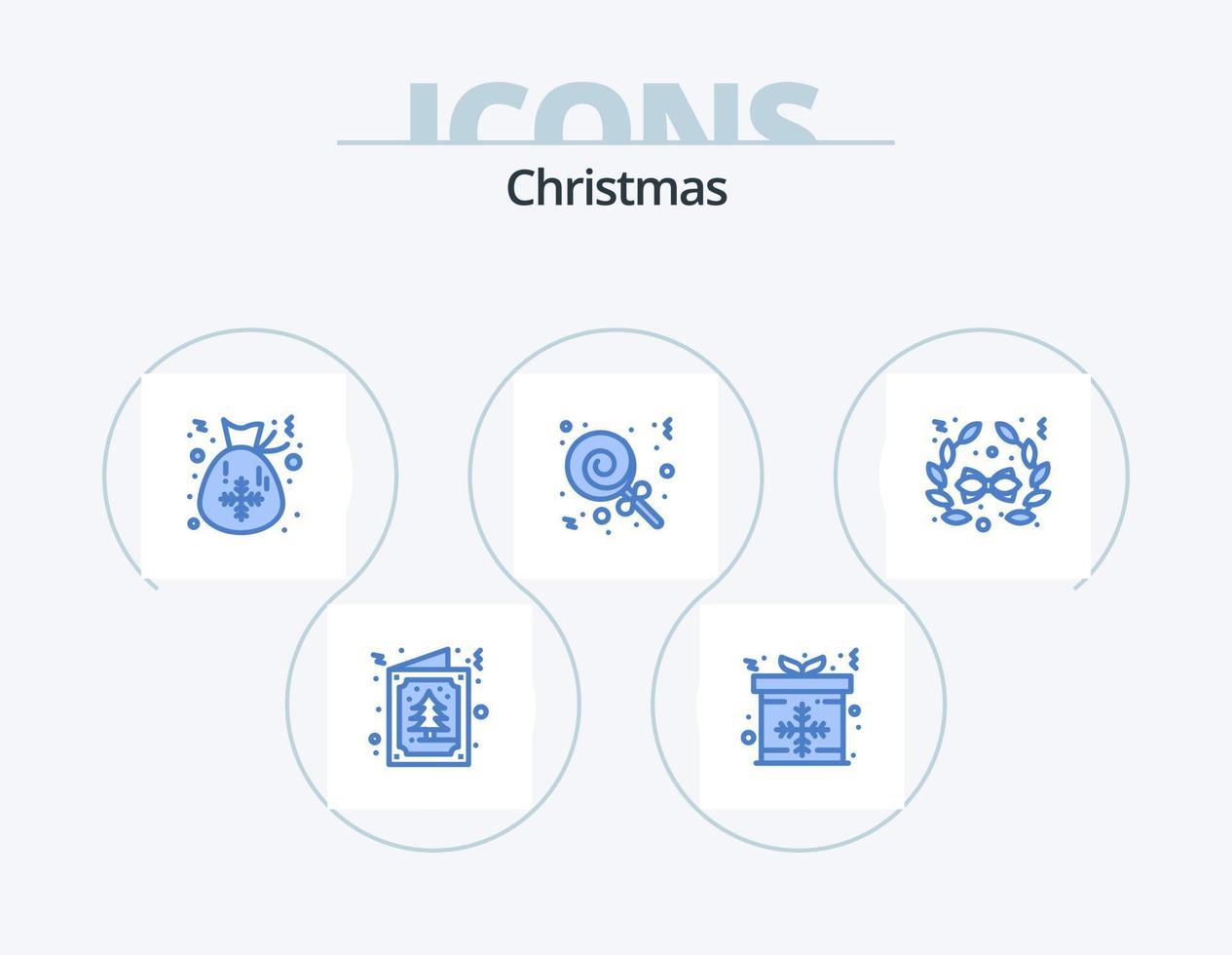 Weihnachten blau Icon Pack 5 Icon Design. Dekoration. Bogen. Tasche. Süßigkeiten. Süßigkeiten vektor