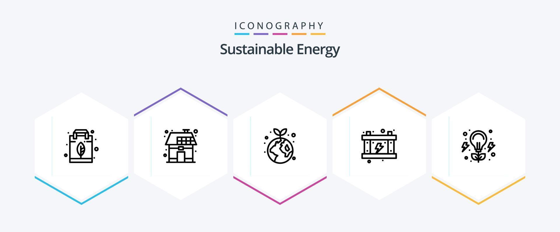 nachhaltige Energie 25-Zeilen-Icon-Pack inklusive Glühbirne. Energie. Solar. Energie. Pflanze, Anlage vektor