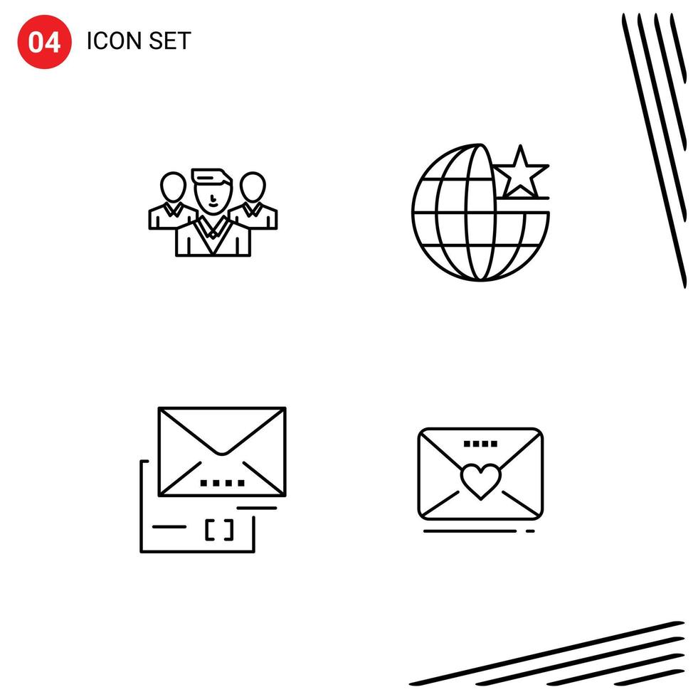 moderner Satz von 4 gefüllten flachen Farben und Symbolen wie bearbeitbare Vektordesign-Elemente der Personaldokumentengang-Internet-Mail vektor
