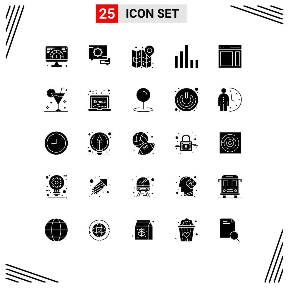 Stock Vector Icon Pack mit 25 Linienzeichen und Symbolen für die richtige Kommunikationskarte Signalverbindung editierbare Vektordesign-Elemente