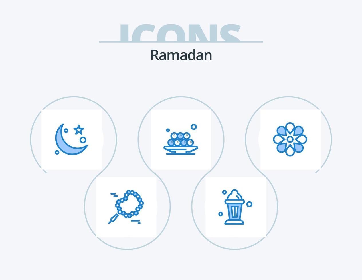 Ramadan-Blau-Icon-Pack 5 Icon-Design. Dekoration. Mahlzeit. Islam. Mittagessen. Lebensmittel vektor