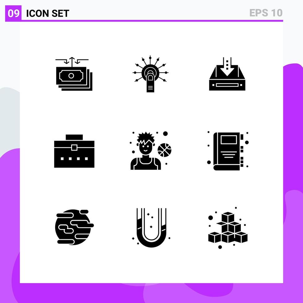 universell ikon symboler grupp av 9 modern fast glyfer av arbetstagare väska projekt Gjort tömma skåp redigerbar vektor design element