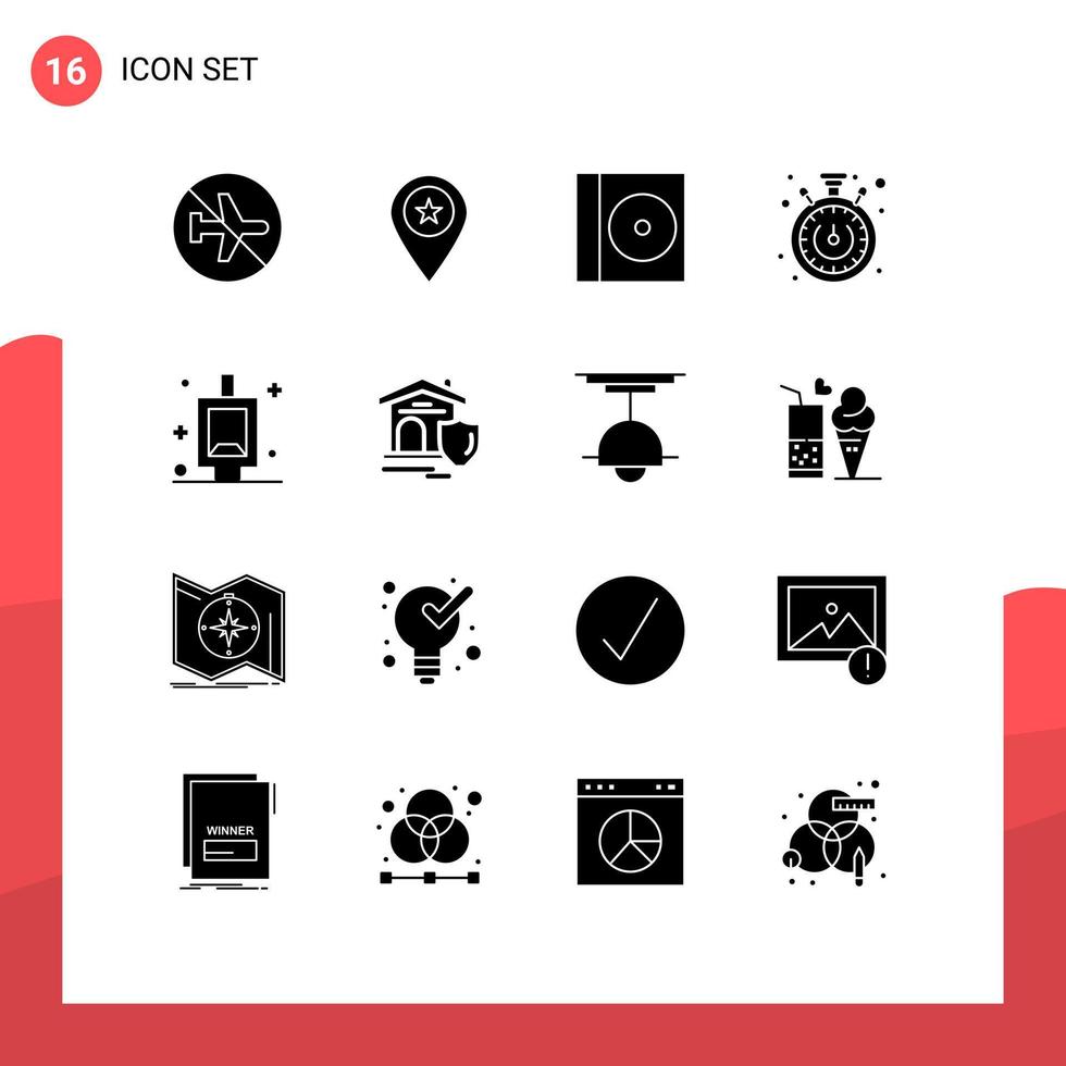 modern uppsättning av 16 fast glyfer pictograph av bad timer markör tid skiva redigerbar vektor design element