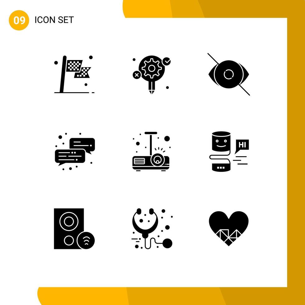 Packung mit 9 modernen Solid-Glyphen-Zeichen und Symbolen für Web-Printmedien wie Beamer-Chat-Prozess Business Vision editierbare Vektordesign-Elemente vektor