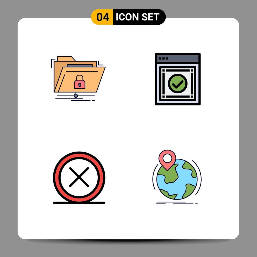 uppsättning av 4 vektor fylld linje platt färger på rutnät för kryptering hemsida nätverk redo stänga redigerbar vektor design element